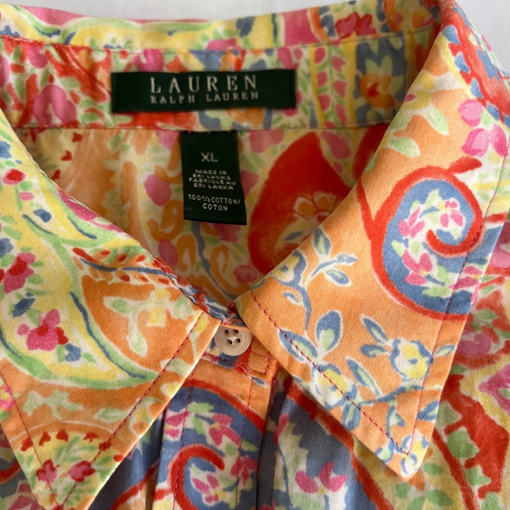 Lauren Ralph Lauren Paisley Floral button down shirt Size XL
